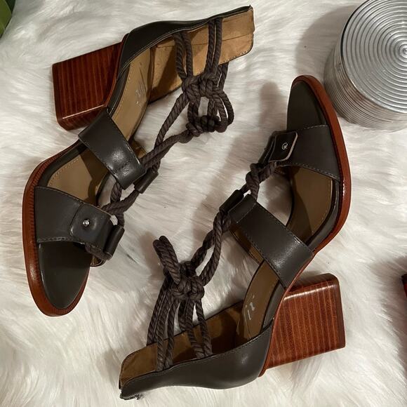 NEW The Fix Jackson Leather Rope Lace Up Block Heel Gladiator Sandals Grey 6 NIB - Picture 13 of 16